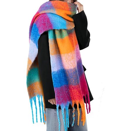 Fargerikt vinterskjerf for kvinner - Varmt, tykt strikket og mykt rutete skjerf - Teppeskjerf