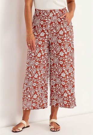 Cellbes of Sweden - Crepe culottebukse i rustrød / mønstret for damer i størrelse 58/60