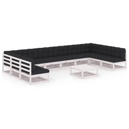 Vidaxl Loungegrupp Med Dynor 11 Delar Vit Massiv Furu Vit