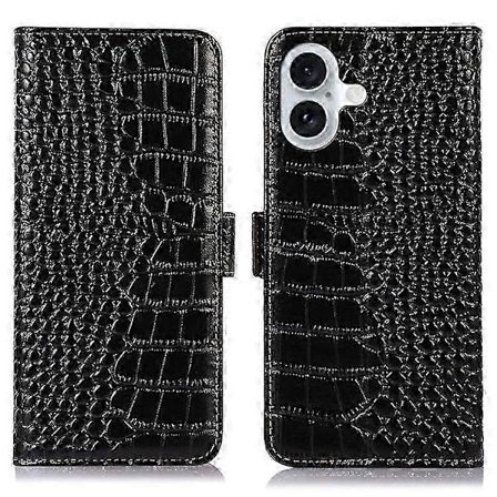 RFID Ægte Ko Læder Wallet Telefon Cover Kompatibelt med iPhone 16 Plus Cover