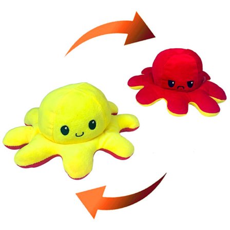 Vändbar Bläckfisk Vändbar Bläckfisk Plyschleksak Dubbelsidig Uttrycks Docka Ansiktsbytande Tygdocka gul till röd