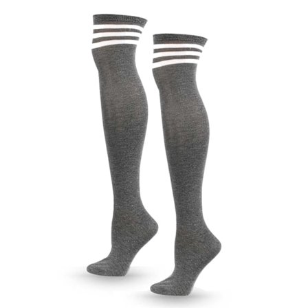 Stribet knæ sokker grå med hvide striber - høje sokker