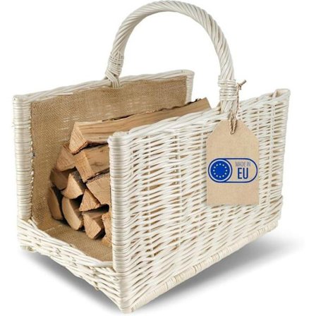 Puutarvikekori - CREATIVE HOME - Takka - 100% luonnollinen pajupunos - Kahvalla - Valkoinen 45x30x47 cm