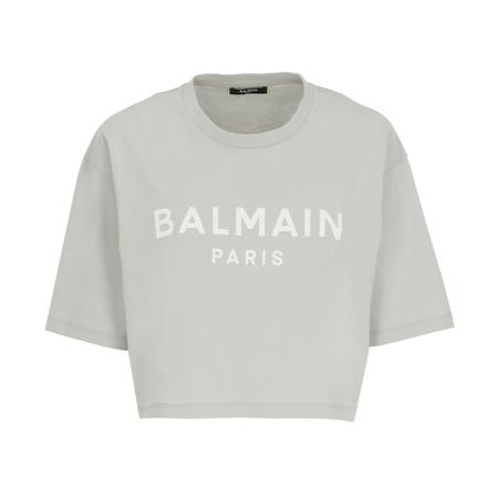 Balmain Cropped Eco Designed T-Shirt With Logo Grå, Dame T-shirts