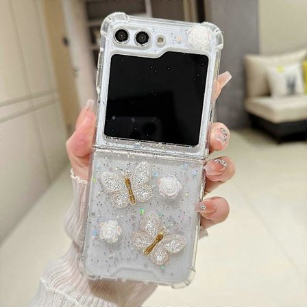 Transparent skal för Z Flip 6, Sött fjäril Slim PC Fyrhörn Stötsäkert skydd för Samsung Galaxy Z Flip 6 för kvinnor och flickor