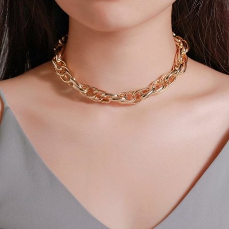 Gold plated necklace thick chain choker gold silver lady