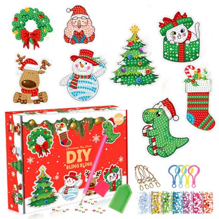 Jule-gør-det-selv nøglering Kunsthåndværkssæt Shine Diamant-maleri til børn Interaktion Festforsyning Tilbehør Klasseværelsesrekvisitter