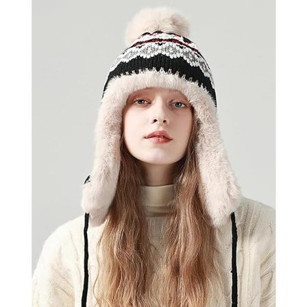 Varm Aviator Hue til Kvinder Fleece Strikket Trapper Hat Vindtæt Vinterhue Kompatibel med Ski Cykling Udendørs Aktiviteter