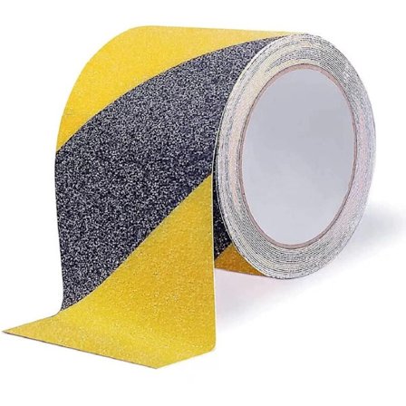 Liukuesteteippi ulkoportaisiin, 10 cm x 5 m, keltainen ja musta, liimattava turvateippi askelmiin