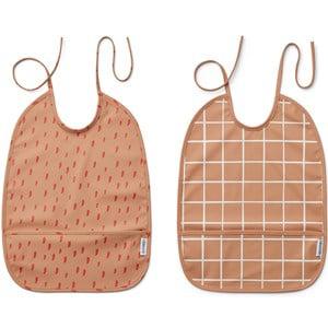 Liewood 2-Pack Check/Graphic Stroke/Tuscany Rose Lai Bibs One Size - Baby feeding - One size - Pink