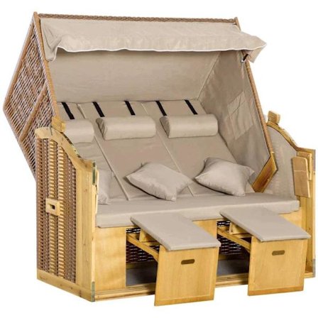 Rootz 3-personers strandstol - rattan fritidsstol - strandstol - 3-personers strandstol - PP rattan/metal/massivt træ - gul/beige - 150 x 79 x 160 cm