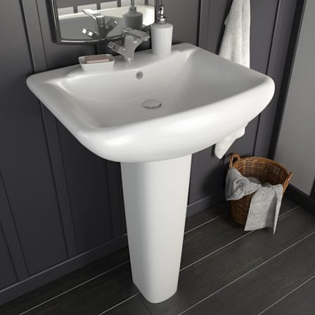 Handfat fristående med piedestal keramik 580x470x200 mm vit