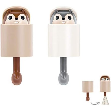 2-pak Söta Ekorreformede Dekorative Vægkroge 115x51cm til Ophængning af Frakker, Tasker, Håndtasker, Håndklæder, Nøgler til Hjemmet og Kontoret