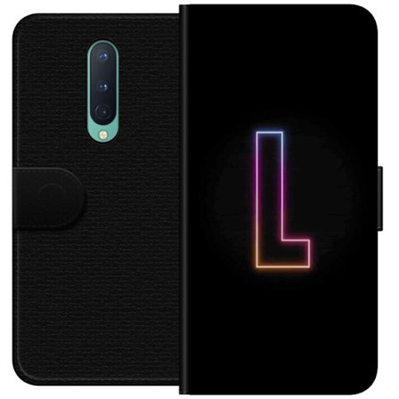 Yhteensopiva Lompakkokotelo OnePlus OnePlus 8 Minimaalinen neonkirjain L pehmeästi vaihtuvassa värivalossa mustaa taustaa vasten, puhdas graafinen e