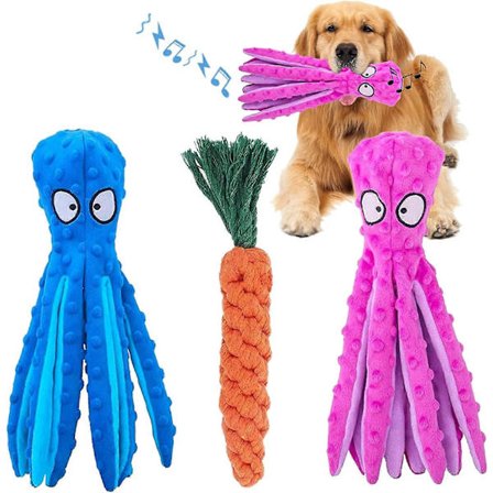 Hund Pipsleks Bläckfisk - Knasterplysch Hundleksaker för Valp Tandspottning, Hållbara Interaktiva Hundtuggleksaker för Små till Medelstora Hundar 