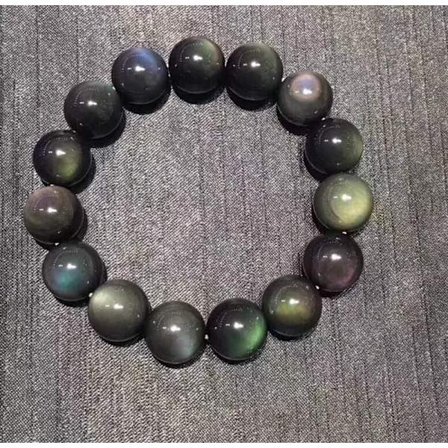 Naturlig regnbågsöga obsidian ädelsten runda pärlor stretch armband