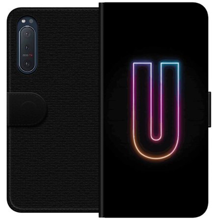 Kompatibelt Lommeboketui til Sony Sony Xperia 5 II Minimalistisk neonbokstav U i fargerik lys effekt mot svart bakgrunn