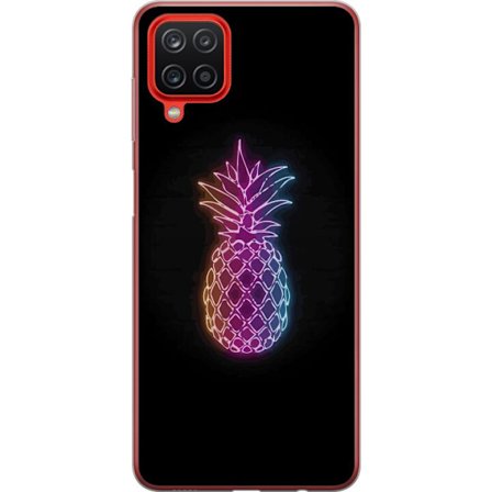 Kompatibelt Mobildeksel til Samsung Samsung Galaxy A12 Neonlysillustrasjon av ananas i fargerikt lys mot svart bakgrunn