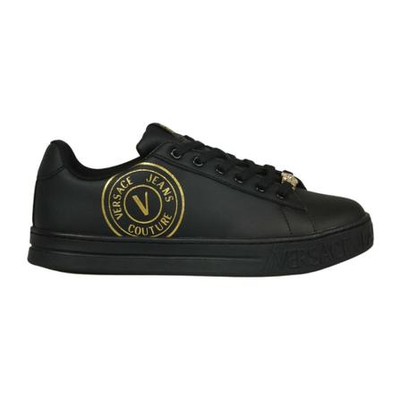 Versace Jeans Couture, Court 88 V-Emblem Sneakers Zwart, Dames, Maat:41 EU,leer,print