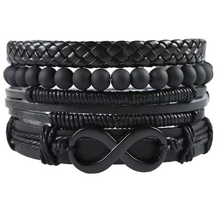 4-delad kortlek vävd armband läder armband set flerskikts svart pläterad åtta tecken vintage herr accessoarer