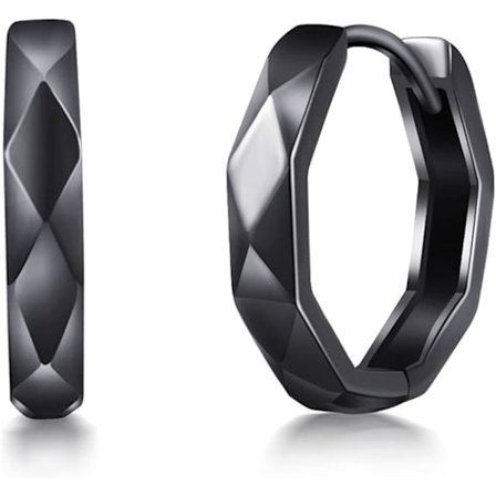 Hoop örhängen män unika geometriska snitt ansikte sterlingsilver svart