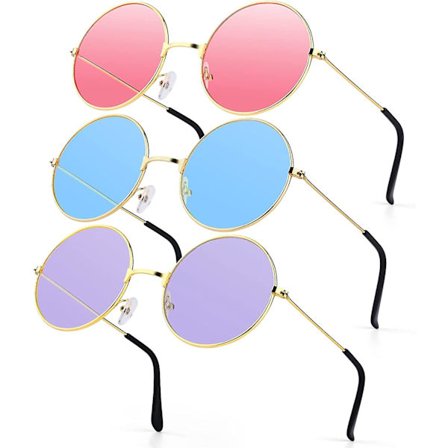 3 st runda retro solglasögon kvinnor hippie glasögon festival solglasögon söta street shot runda solglasögon färgglada roséguld ram glasögon T