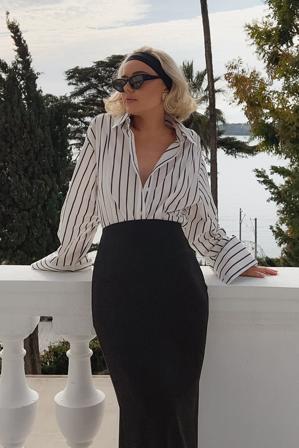 Laura Jade Stone x NA-KD Chemise oversize en popeline à rayures - Chemises - Blanc,Stripe - EU 32