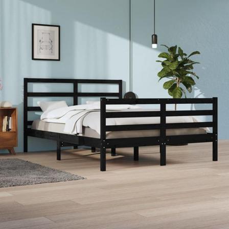 Vidaxl Sängram Svart Massiv Furu 140x200 Cm Svart
