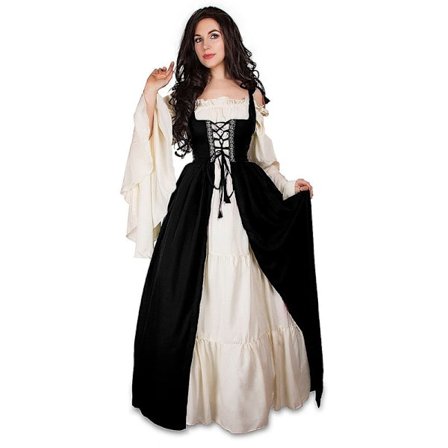 Middelalder Punk Kjole Cosplay Halloween Kostumer Dame Palads Karneval Fest Udklædning Prinsesse Kvinde Viktoriansk Vestido Robe Sort