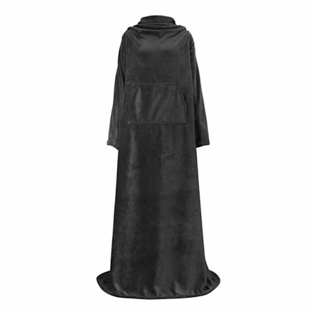 TV-filt med ärmar och fötter - Överdimensionerad mysig filt med ärmar och fotficka, filt att klä upp sig i, bärbar filt för vuxna, grå helkropp