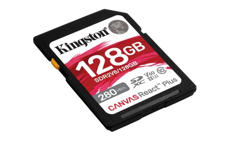 Kingston Canvas React Plus V60 128GB SD-kort, UHS-II, 280MB/s lesehastighet, 100MB/s skrivehastighet