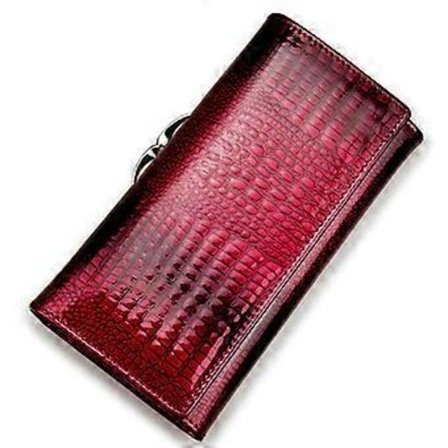 Mote Lær Dame Lommebøker Lang Dame Lommebok Clutch Pengepung Lommebøker Vinrød