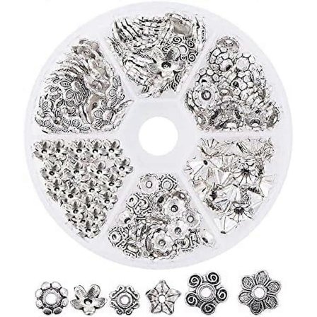 Tibetanska Spacer Pärlor Toppar Antik Silver Mix Stil i En Ask