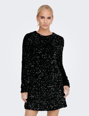 ONLY Onlanika Sequin Ls Dress Wvn - Black - L