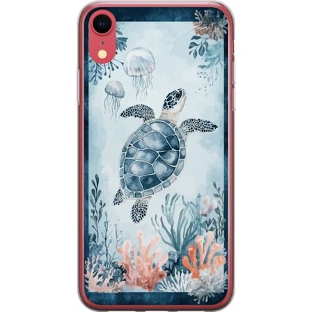 Yhteensopiva Puhelinkuori Apple iPhone XR Akvarellimaalaus merikilpikonna korallien ja meduusojen joukossa rauhallisessa sinisessä vedenalaisessa maa