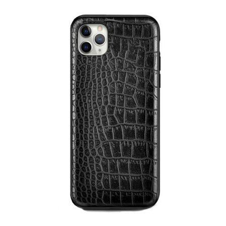 iPhone 11 Pro Max Mobile Shell Black Leather Leather Crocodile Shell