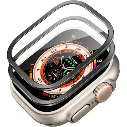 Skjermbeskytter for Apple Watch Ultra 2/1 49mm (2023/2022, 49 mm), Militær-klasse beskyttelse, herdet glassbeskytter med rustfritt stål