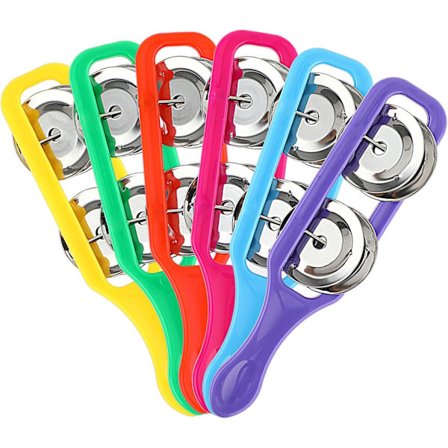 6 Stykker Cymbaler for Barn, Bulk Tamburin Cymbaler med Plast Håndtak Jingle Stick Shaker Rattle Fargerike Rattle Musikk Instrumenter