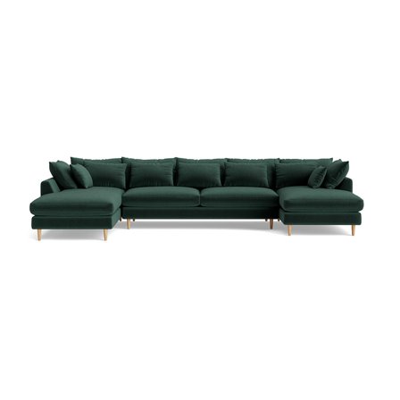 Ofelia U-sofa, Riviera Mørkegrøn - Højrevendt flyder sofa med bløde puder - 377x210x85cm - Komfortabel U-sofa i Mørkegrøn