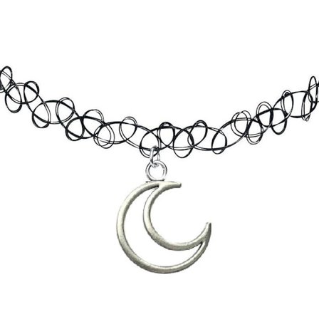 Choker Måne Crescent Moon 90-tals Svart Spets
