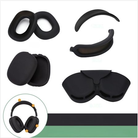 AirPods Max 5-i-1 Silikonskyddsset: Huvudband, Båge, Öronkuddar, Skal och Förvaringsväska - Kompatibelt med Apple AirPod