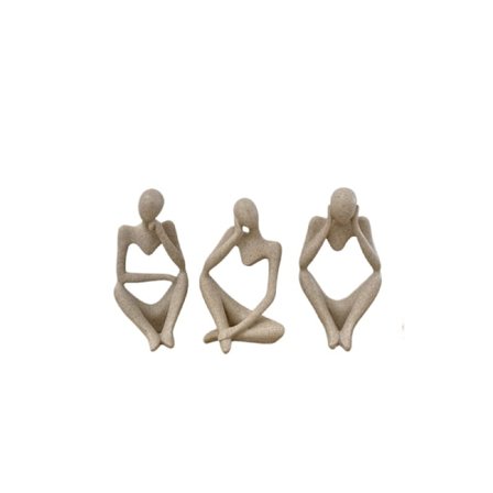 Tænker Statuer Sæt af 3, Sandsten Resin Tænker Statue Ornamenter, Abstrakt Stil Skulptur Statue Samleobjekter Figurer til Hjemmeindretning/Kontor/Bog