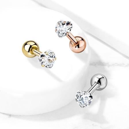 Hjärtformad Tragus/cartilage Piercing I Ip-316l Stål 3 Mm Cz 2 Guld