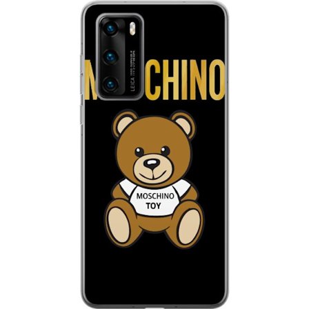 Kompatibelt Mobilskal till Huawei Huawei P40 Moschino-inspirerad nallebjörn med text på tröjan, centrerad mot svart bakgrund med tydlig mode- och p