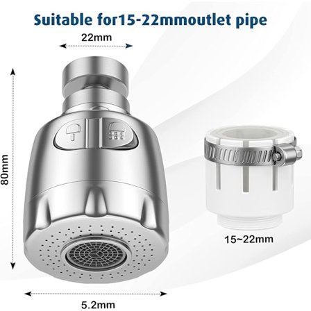 Vannkranlufter, 360° svingbar kran, vannsparende kranlufter,