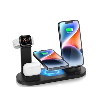 Trådlös laddningsstation 4-i-1 laddningsställ kompatibelt med iPhone, iPad, AirPods