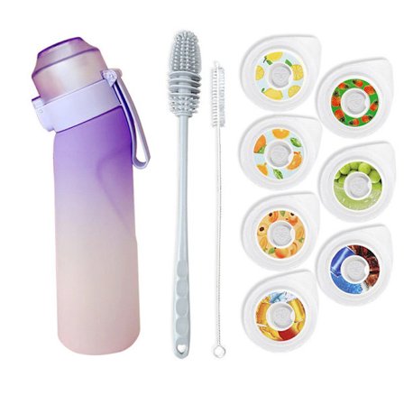 Smagstilsat vandflaske med 7 duftkapsler, 650 ml Gradient Rosa Air Water Up Cup, Camping Sport Gradient