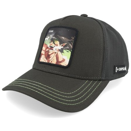 Capslab - Černá trucker Kšiltovka - Attack on Titan Squate Patch Vintage Black A-frame Trucker @ Hatstore