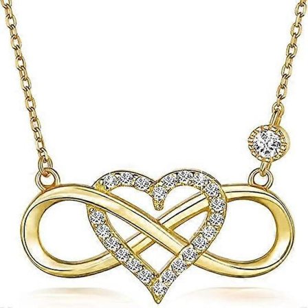 Guldhalsband för kvinnor i 925/1000 silver med kubisk zirkonia runt hjärta oändlighet kärlek tillsammans för alltid gåva för kvinnor flickor 48 cm