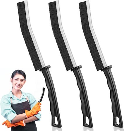 Sprækkebørste Rengøring 3 Stykker, Badeværelses Rengøringsbørste Flisefugebørste, Hård Børste Rengøringsbørste til Vinduesriller, Badeværelse, Toilet,